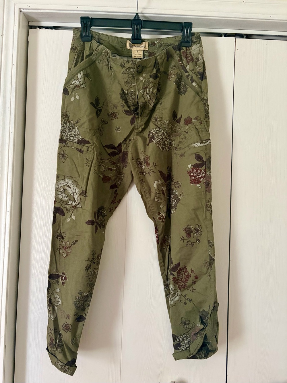 Democracy Olive Green Floral Cargo Pants